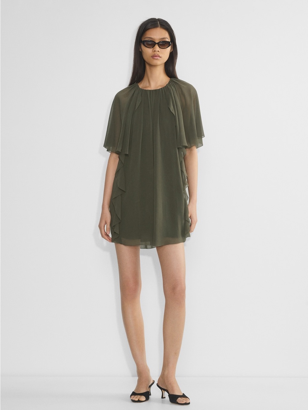 Aritzia Olive Green Chiffon Dress